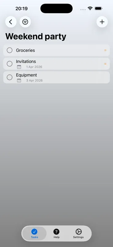 The LeanTask list view on iPhone